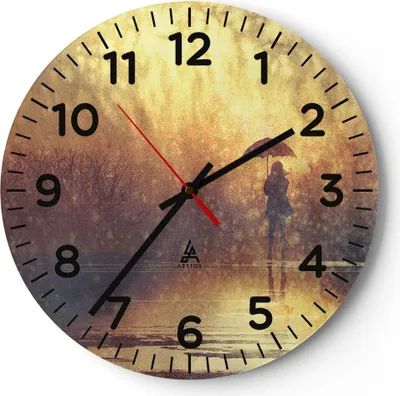 Produktbild von Wanduhr - Rund - Glasuhr - Frau Regen - 30x30cm - Schleichendes Uhrwerk - Lautlos - zum Aufhängen bereit - Dekoration Modern - Wanddekoration aus Glas - C4AR30x30-3755