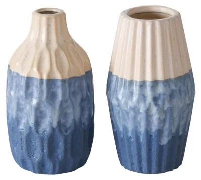 Image de Boltze Home Vase en grès bleu H21cm 2 assortis