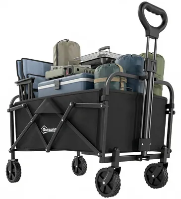 Image de Chariot de plage pliable - Chariote de transport avec roues - Poignée réglable - Capacité de charge : 68 kg - Noir