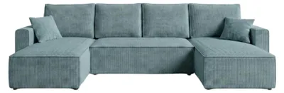 Produktbild von AMBER U Ecksofa U-Form 305x140 cm Cord Schlafsofa Bettkasten Wohnlandschaft links rechts Blaugrün / Petrol PetFriendly