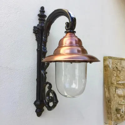 Produktbild von Wandlampe Jahrhundertwende Lampe mit Kupfer Lampenschirm Außenleuchte Stallampe