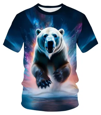 Produktbild von Herren T-Shirt Übergröße, Oversize Kurzarmshirt mit Eisbär Motiv und Batik Optik, cooles Streetwear Freizeit Shirt für Alltag 3XL