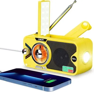 Produktbild von Solar-Radio mit Bluetooth FM-AM-SW Zwergenradio Notfallset - 3600 mAh Akku - SOS-Alarm - Taschenlampe - Leselampe - Camping-Ausstattung