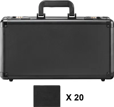 A black storage box for trading cards is shown with a quantity indicator below.