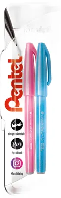 Imagen del producto de Pincel para caligrafía Pentel SES15, color azul y rosa, en blíster