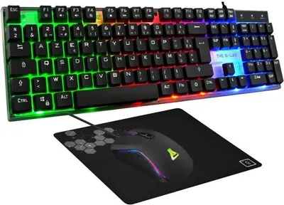 Immagine prodotto di Set tastiera e tappetino mouse da gioco, The G-Lab COMBO YTTRIUM, con cavo, retroilluminazione, mouse 2400 DPI, compatibile con PC, PS4 e XBOX