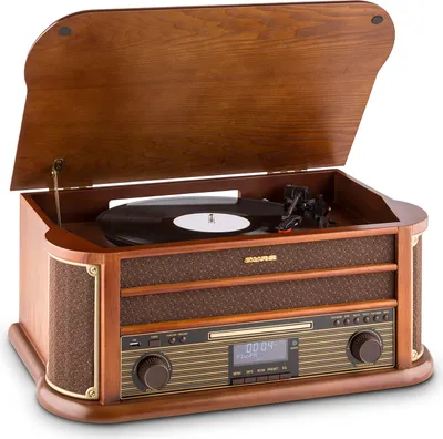 Produktbild von Auna Plattenspieler mit Lautsprecher, Retro Plattenspieler mit 3 Geschwindigkeiten und USB-Anschluss, Schallplattenspieler im Vintage Design, Vinyl Record Player, Plattenspieler für Schallplatten