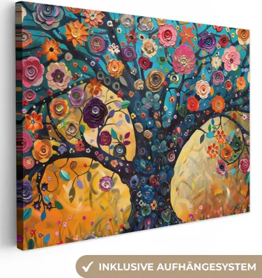 Obrázek produktu pro OneMillionCanvasses® - Plátno - Strom - Strom života - Barevné - Květiny - Moderní, nástěnný obraz, nástěnná dekorace Obývací pokoj, 80x60cm