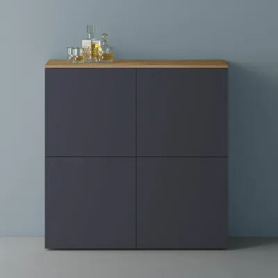 Produktbild von Mai & Mai Möbel Kommode Aufbewahrungsschrank mit 4 Türen in Kerneiche + Anthrazit matt Sideboard Schrank Mehrzweckschrank BTH: 100x36,4x98cm Schrank04