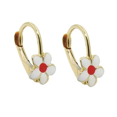 Produktbild von Ohrbrisur Ohrringe 13x7mm Blume weiß-rot emailliert 9Kt GOLD silber 13x7mm