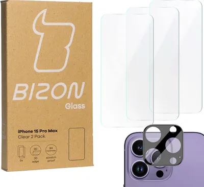 Produktbild von 3x Szkło + szybka na aparat BIZON Clear 2 Pack do iPhone 15 Pro Max