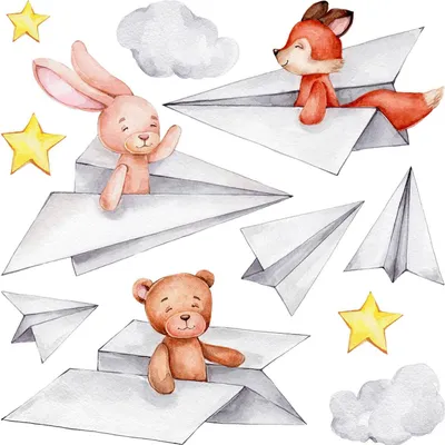 Produktbild von Wandaufkleber Kinderzimmer – Wandsticker für Baby & Kinder – Selbstklebende Wanddekoration – Abnehmbar ohne Rückstände – Deko für Mädchen & Jungen - Bunte Tiere in Papierfliegern60x102 cm