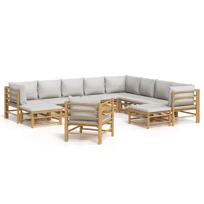 Produktbild von vidaXL 12-tlg. Garten-Lounge-Set mit Hellgrauen Kissen Bambus