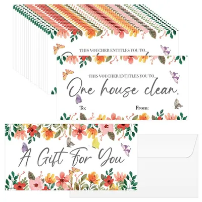 Image de Cartes cadeaux vierges pour services de nettoyage à domicile - Lot de 40 avec enveloppes - Nettoyage résidentiel et service client - 17 x 8,5 cm