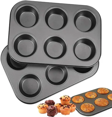 Produktbild von Muffin Formen 2 Stück, Kohlenstoffstahl, 26 x 18 x 3 cm, für 6 Muffins, Spülmaschinenfest, zum Backen