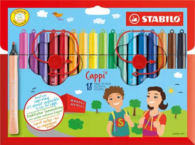 Produktbild von Filzstift mit Kappenring - STABILO Cappi - 18er Pack - mit 18 verschiedenen Farben