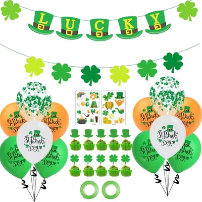 St. Patrick's Day Deko-Set: Banner, Tortenaufsätze, Aufkleber