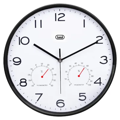 Wandklok 30 cm, analog, mit Thermometer & Hygrometer, schwarz, Kunststoff