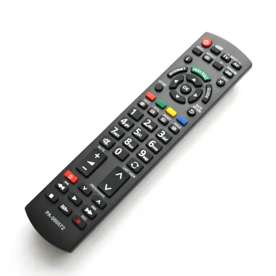 A black remote control is shown against a white background.