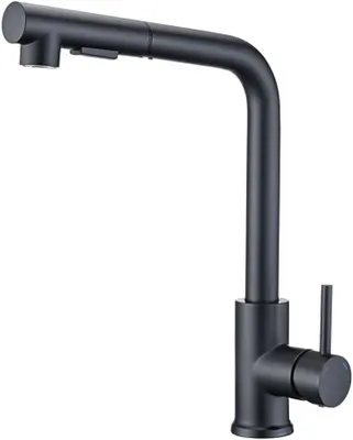 Imagen del producto de Grifo de cocina VBChome, color negro, con ducha extraíble, giratorio 360°, 2 tipos de chorro, cartucho cerámico, monomando, para encimera, altura de 330 mm