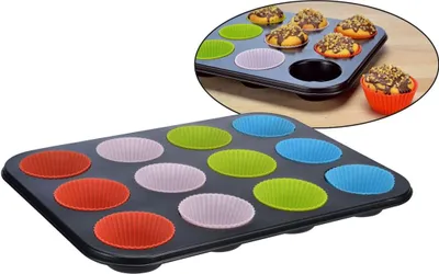 Produktbild von Backform für 12 Muffins mit Silikonförmchen ca. 35,2 x 26,7 x 3,5 cm