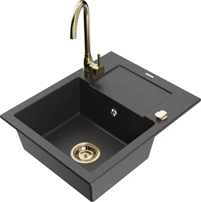 Produktbild von Mexen Enzo 1 Becken-Granitspüle mit Abtropffläche und Mischbatterie Telma, Schwarz gesprenkelt - 6506-76-670200-50