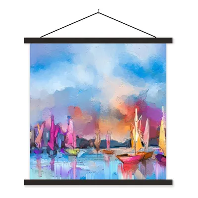 Produktbild von MuchoWow® Textilposter Malerei - Boote - Wasser 60x60 cm mit schwarzem Rahmen - Posteraufhänger