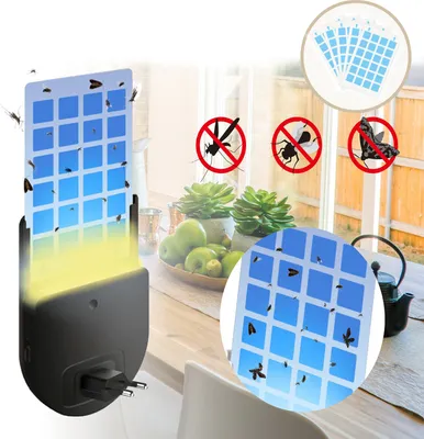 Produktbild von UV Mückenfalle Mückenfliegenfallen-Lampe mit 5Klebekarten，Klebefalle Insektenfange，Dimmbar Fliegende Insektenfalle Plug-in Fruchtfliegenfallen，Schwarz