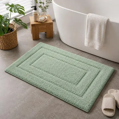 Obrázek produktu pro Uniqoos® LitaLente rohož do koupelny, 50 x 80 cm – měkká mikrovlákna, protiskluzová a savá, rychle schnoucí, lze prát v pračce, zelená