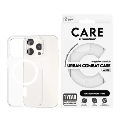 Obrázok produktu pre PanzerGlass CARE™ by ® Urban Combat Case Transparent w. White MagSafe iPhone 15 Pro, Ochranný obal, Apple, Apple - iPhone 15 Pro, 15,5 cm (6.12"), Priehľadná