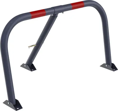 Produktbild von JOIEYOU 78x32x44cm Parkplatzsperren Klappbare Absperrpfosten Parkbügel aus Metall Parkpfosten mit Schlüssel & Rot Reflexstreifen Sperrpfosten Set für Garage Parkplatz Einfahrt (Grau)