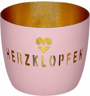 Immagine prodotto di Gift Company Windlicht Madras M, Herzklopfen, Teelichthalter, Kerzenhalter, Eisen, Rosa / Gold, H 8.5 cm, 1211104012