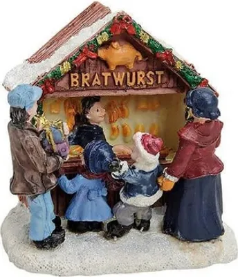 Dies ist eine wunderschöne Darstellung eines Bratwurststands auf einem Weihnachtsmarkt.