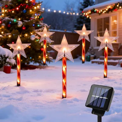 Solar-Sterne 5er-Set, IP65, warmweiß, Außen-Weihnachtsbeleuchtung