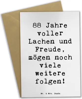 Produktbild von Mr. & Mrs. Panda Glückwunschkarte Spruch 88. Geburtstag Freude - Weiß - Geschenk, handgefertigte Geschenke, liebevoll gestaltet, osterkarten, Grußkarte, Happy Birthday
