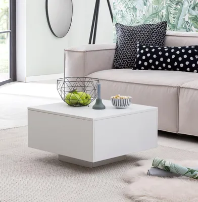 Immagine prodotto di FineBuy Tavolino da caffè di design 60 x 60 cm quadrato - Legno Bianco Tavolino da soggiorno Tavolino a cubo