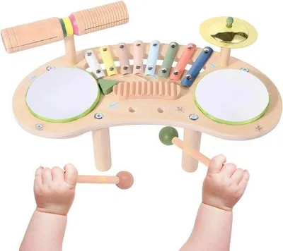 Produktbild von Kinder Drumstel - Holz Percussion - Musik entdecken - 7-in-1 Set - 392 x 68 x 21 cm - bunt