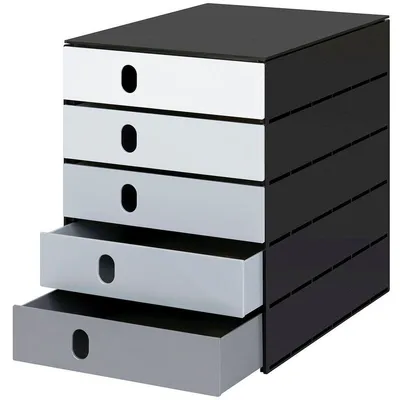 Produktbild von Styro 14-8000.98, Polystyrene, Schwarz, Grau, C4, 5 Schublade(n), 230 x 327 x 49 mm, 243 x 335 x 323 mm