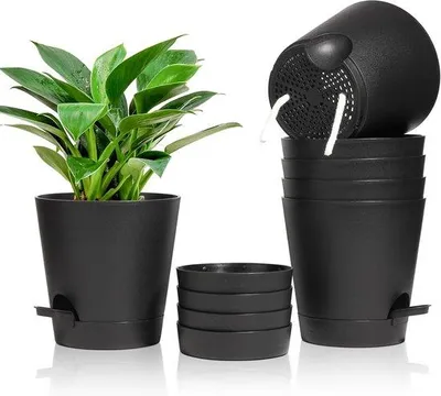 Produktbild von Famanu Blumentopf Set 6 Stück mit Bewässerungssystem - 6,5 cm Schwarz