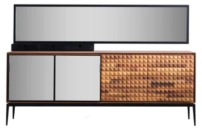 Produktbild von Anrichte Sideboard mit Spiegel Kommode Schrank Holz Braun Esszimmer