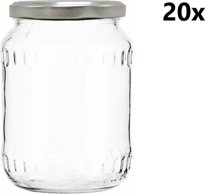 A clear glass jar with a silver lid, isolated on a white background. Text indicating quantity is present.