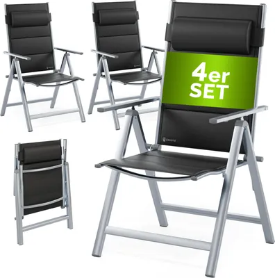 Produktbild von CASARIA® Gartenstühle 4er Set Klappbar Gepolstert Alu 8- Fach Verstellbar 120 kg Belastbarkeit Wetterfest Outdoor Balkon Camping Hochlehner Klappstuhl