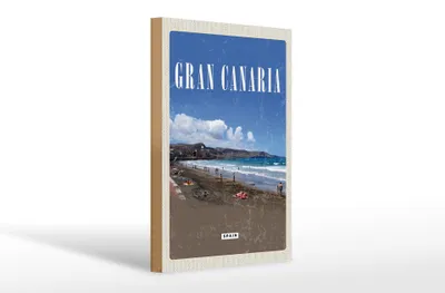 Produktbild von Holzschild Reise 20x30cm Gran Canaria Spain Meer Strand Retro