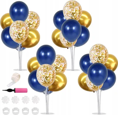 Zdjęcie produktu dla Stojak do balonów 4 szt. 70 cm zestaw z balonami 32 balony złote granatowe