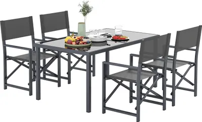 Produktbild von Outsunny Sitzgruppe 5-teilig Essgruppe Stahl für 4 Personen Esstisch mit 4 klappbar Stühlen für Terrasse, Balkon Grau