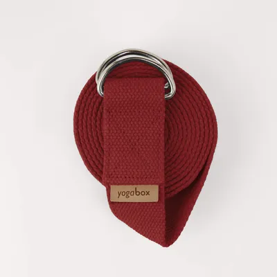Produktbild von yogabox Yogagurt mit Verschluss aus zwei D-Ringen - regional hergestellt - bordeaux 2,5 m