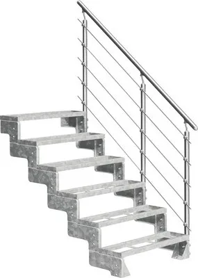 Produktbild von Aussentreppe Pertura Tallis mit Geländer 6 Steigungen Einlegestufen 100 cm Stahl