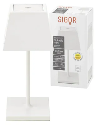 Produktbild von Nuindie mini LED Akku Tischleuchte Außentischleuchte IP54 weiß eckig Sigor Tischlampe