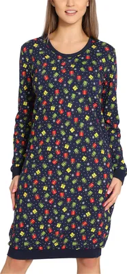 Image de Merry Style Chemise de nuit femme manches longues en coton MS10-180 (bleu marine/cadeau, M)