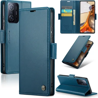 Obrázek produktu pro Xiaomi 11T Pro Pouzdro, RFID Blokování Karet, Pokročilé Flip Kožené Pouzdro s Funkcí Stojánku pro Xiaomi 11T / 11T Pro modré